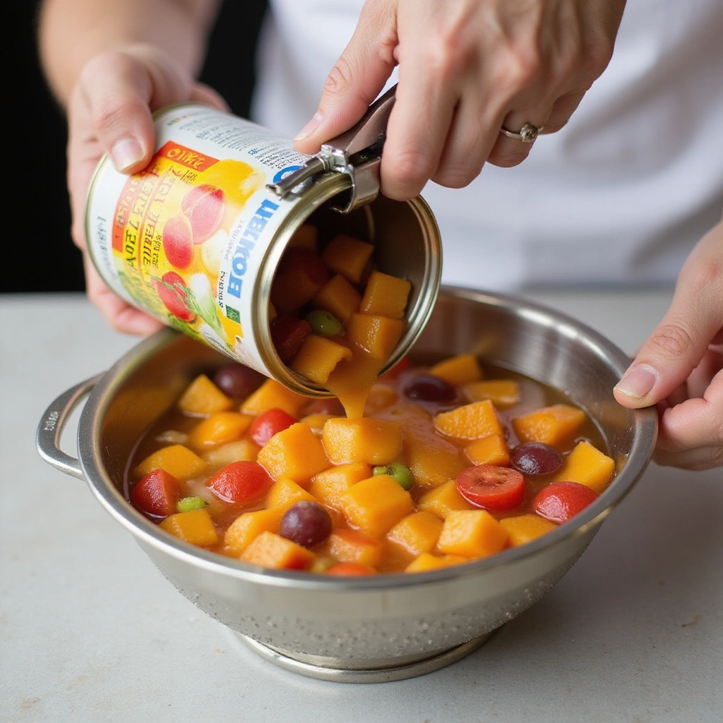 Canned Fruit Cocktail Recipes Simple and Delicious Desserts Step 2 Open and Drain the Canned Fruit