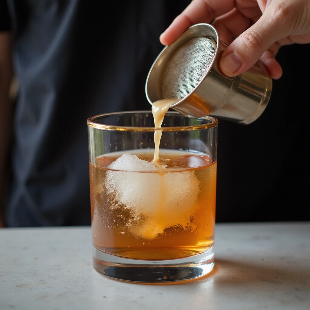 Classic Old Fashioned Cocktail Recipes Easy Homemade Drink Step 6 Strain into Glass