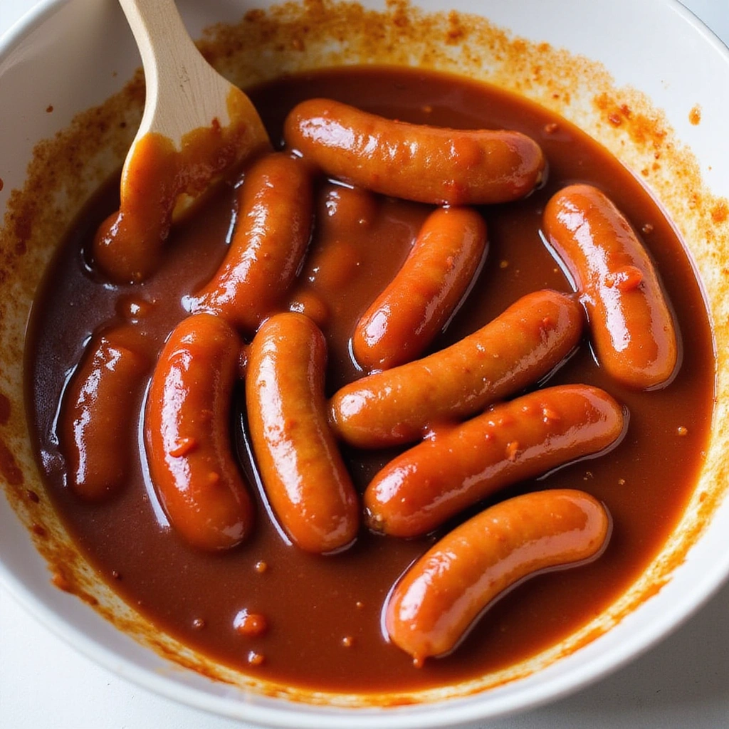 Recipes for Cocktail Wieners with BBQ Sauce Crowd Pleaser Step 2 Combine Ingredients in Mixing Bowl