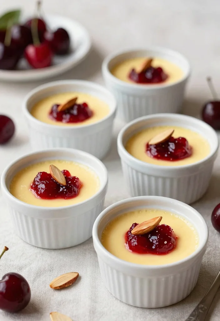 12 Custard Dessert Recipes for Smooth Creamy Classics 9. Almond Custard with Cherry Compote 0