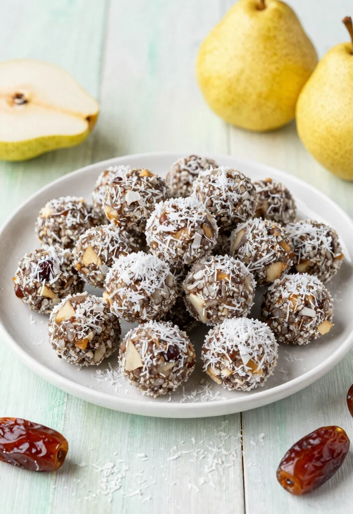 12 Healthy Pear Recipes for Light Fresh Meals 12. Pear and Coconut Energy Bites 0