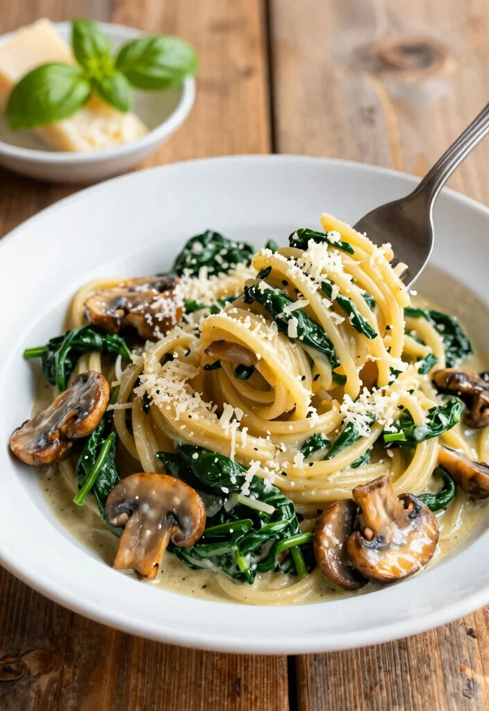 12 Meatless Dinner Recipes for Easy Plant Forward Meals 1 12 Meatless Dinner Recipes for Easy Plant Forward Meals 1. Creamy Spinach and Mushroom Pasta 0