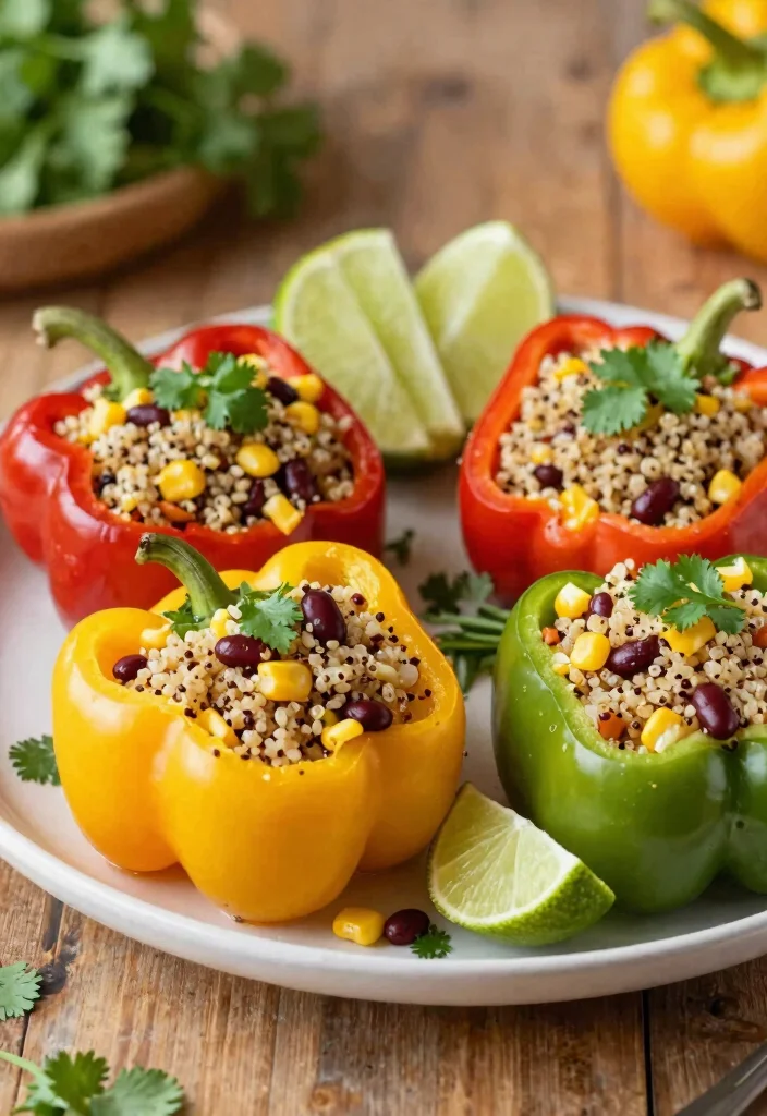 12 Meatless Dinner Recipes for Easy Plant Forward Meals 67 12 Meatless Dinner Recipes for Easy Plant Forward Meals 7. Quinoa Stuffed Bell Peppers 0