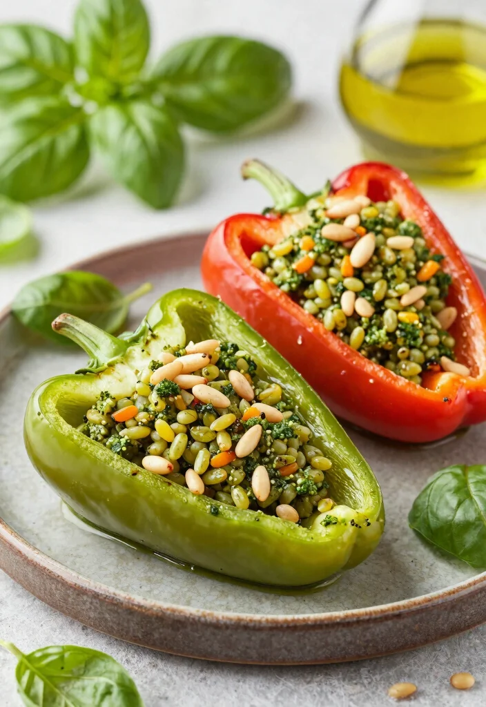 12 Vegan Bell Pepper Recipes for Colorful Savory Dishes 11. Pesto Stuffed Bell Peppers 0