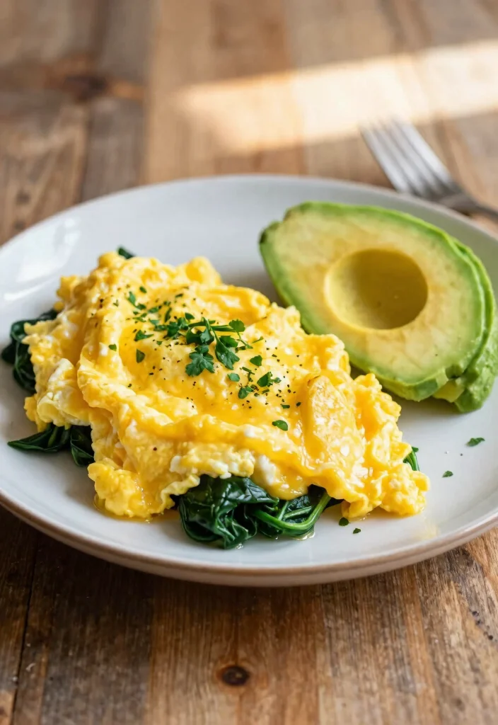 7 Keto Egg Fast Recipes for Short Term Low Carb Plans 3. Cheesy Scrambled Eggs with Spinach 0